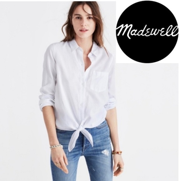 Madewell Tops - Madewell White Tie-Front Shirt
